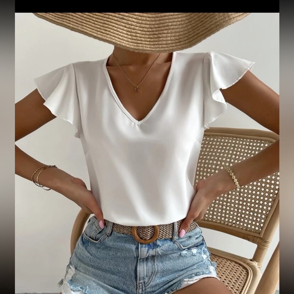 Solid Butterfly Sleeve Blouse